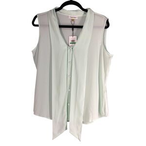 CALVIN KLEIN Mint Green  tie neck sleeveless blouse New With tags Size Large